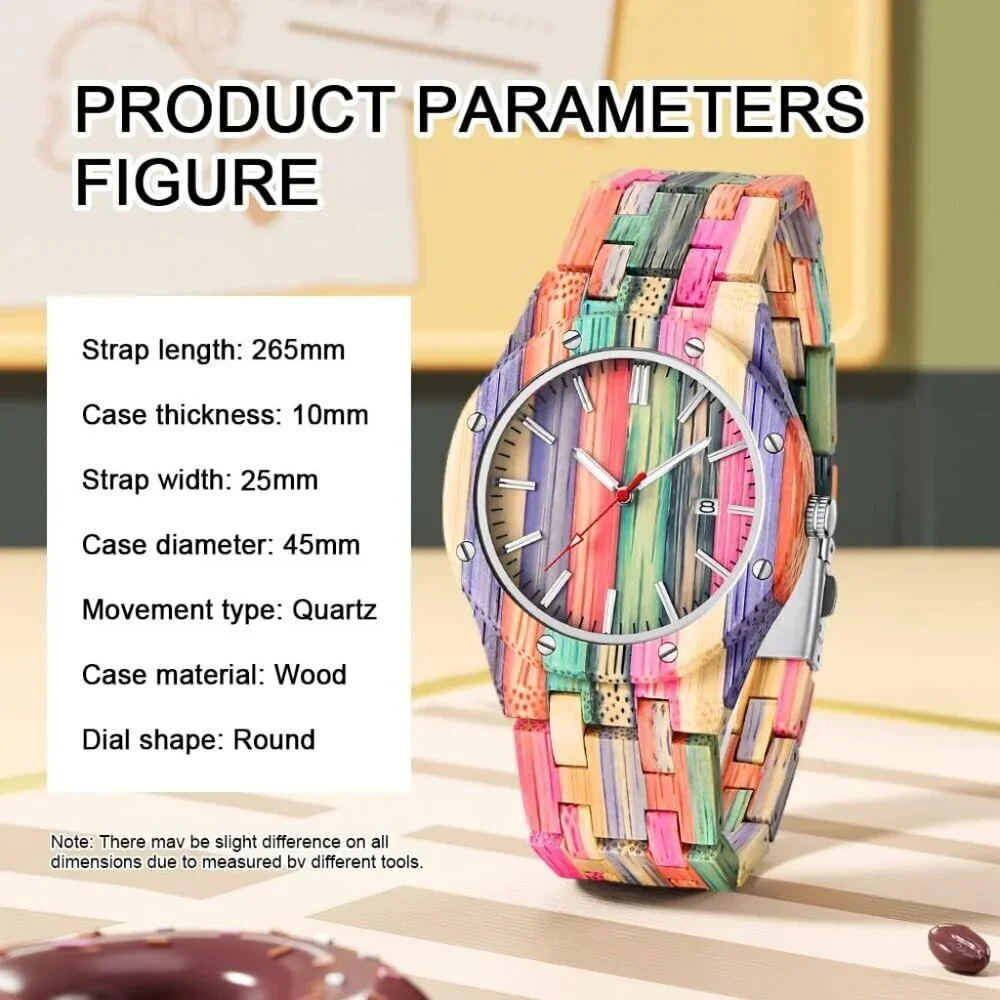 Men's Pink Purple Handmade Colorful Bamboo Engraved Analog Quartz Wooden Watch